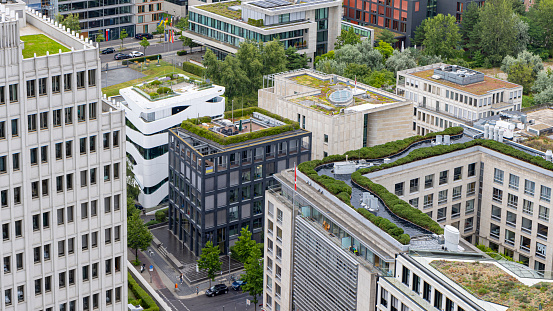 Aerial view of Berlin with green rooftops in Germany Europe