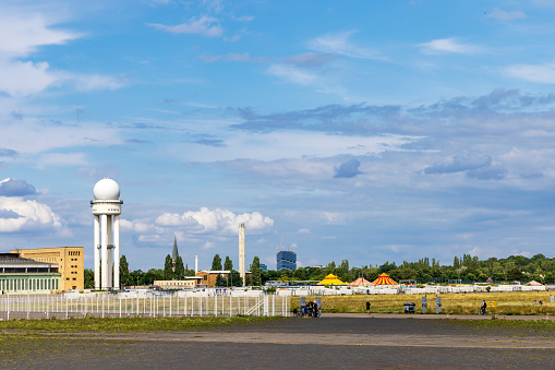 Former airport in Berlin city in use as recreational space known as Tempelhofer Feld in Berlin Germany in Europe