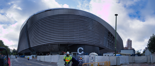 Madrid, Spain – October 26, 2023: A general view of the exterior of the works at Real Madrid's Santiago Bernabeu new Soccer Stadium