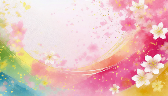 Cherry blossom adorned background on a sparkling iridescent nuanced background