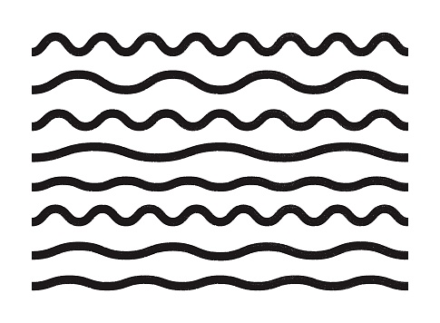 Black bold grunge wavy lines. Abstract zigzag textured brush wave strokes