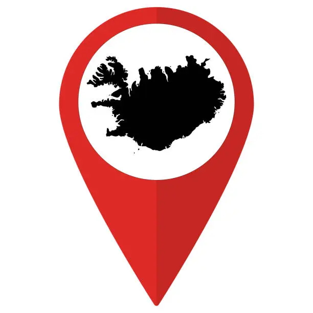 Vector illustration of Red Pointer or pin location with Iceland map inside. Map of Iceland