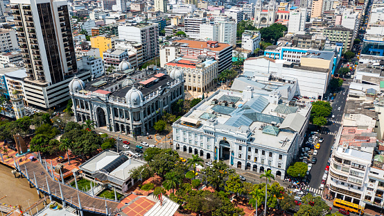 Aerial View of Historical Center streets, Guayaquil, Ecuador
