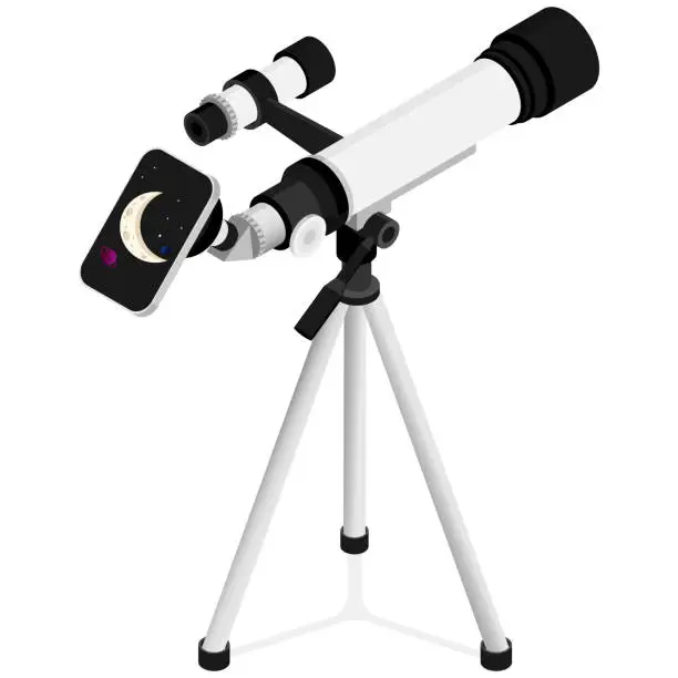 Vector illustration of Phone on Telescope Tripod Mount