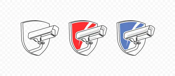 Vector illustration of Linear outdoor security system with shield vector design. CCTV, security camera graphic design