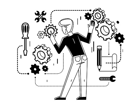 Project Mechanic Engineer Working On A Project Mechanic Specialist Doing His Job On ...