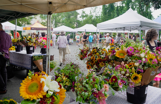 Kent Connecticut, United States - July 29, 2023: Flower market stalls