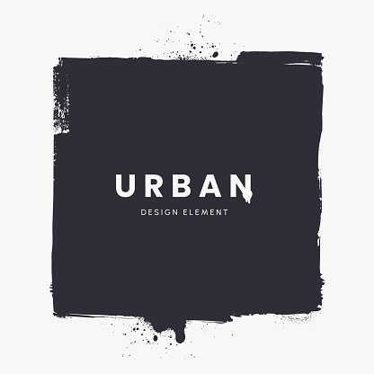 Grunge square shape. Black rough edge square text box. Artistic brush stroke frame. Urban texture. Element for your design. Vector illustration.