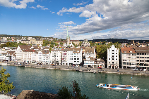 Aerial view of Zurich's old town waterfront