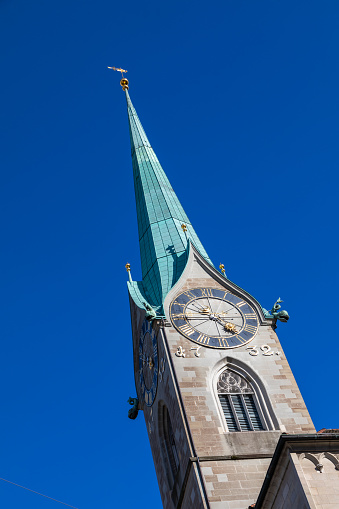 Spire of Kirche Fraumünster church in Zurich, Switzerland
