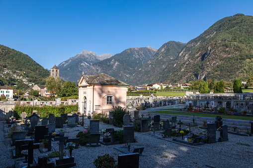 Cemetery in a Swiss village, Rovedero, Grisons, Switzerland