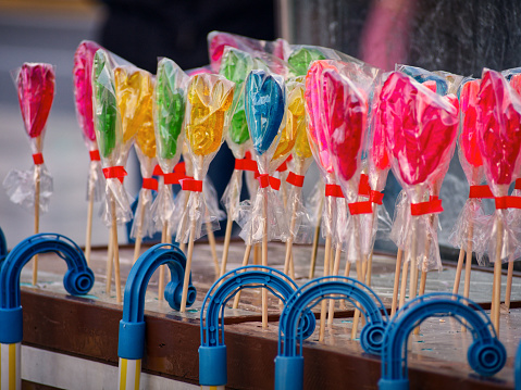 Multicolor heart shaped lollipop candies