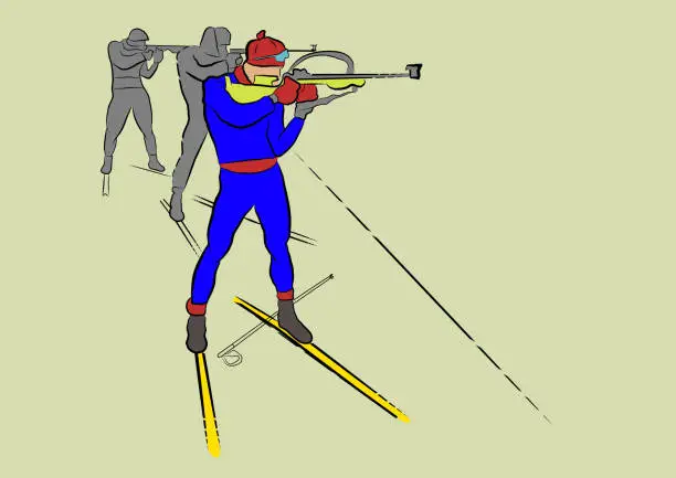 Vector illustration of biathlete shoots a gun at competitions