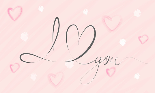 Vector illustration with text I Love you on a pink background. Greeting cards, banner for Valentine's Day.