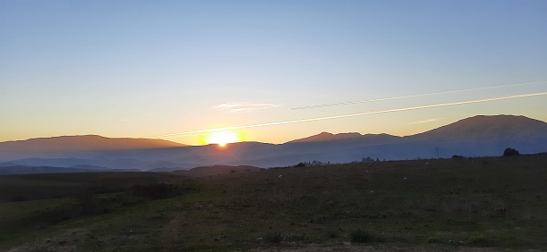 Sunset in the foothills of temzguida in west medea mountains in algeria