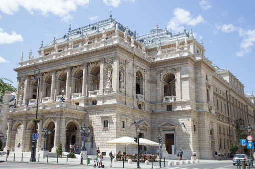 Budapest, Hungary - July 23, 2023:The Budapest Opera House, architectural elegance and artistic heritage, a splendid representation of Renaissance and Baroque artistry.