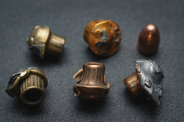 istock Crumpled bullets from a 9mm pistol, close-up photo. 1888123489