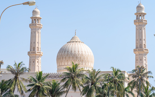 Exterior of the Grand Bastakiya Mosque in the Al Fahidi (aka Al Batakiya) Historical District of Dubai, United Arab Emirates.