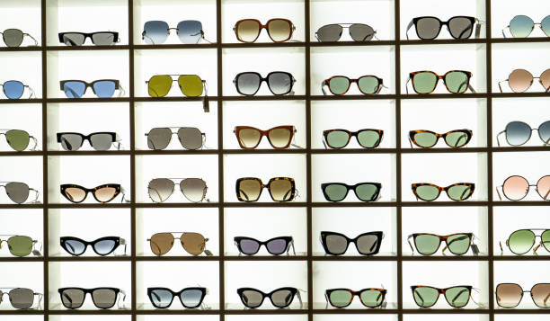 Display rack full of sunglasses.