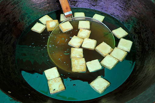 Chinese cooking of fried stinky tofu