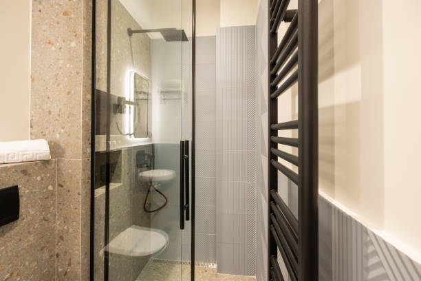 istock Bathroom interior with glass shower cabin 1888233718