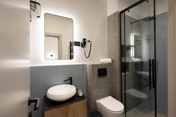 istock Bathroom interior with glass shower cabin 1888233955