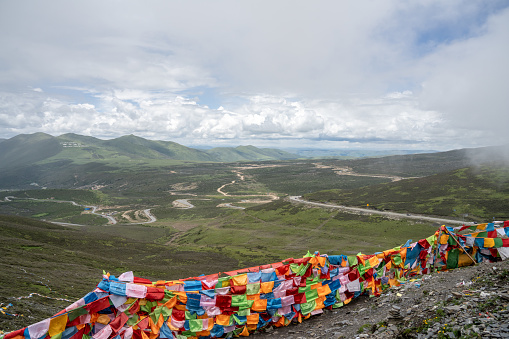 Tibetan prayer flags on the plateau