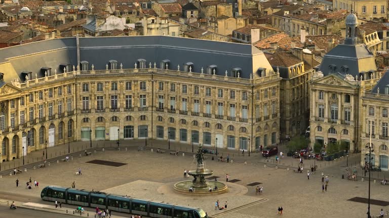 Aerial view of Place de la Bourse at sunset in Bordeaux, France