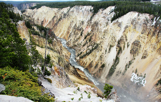 Grand Canyon Yellowstone Falls River in Yellowstone National Park, Wyoming Montana. Northwest. Yellowstone is a summer wonderland to watch the wildlife and natural landscape. Geothermal.