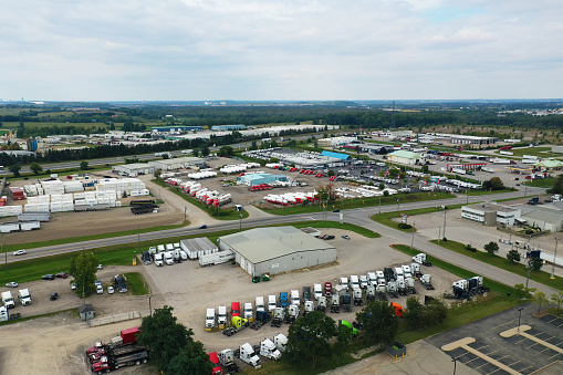 An aerial scene of a large Truck Stop in Ontario, Canada