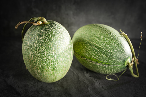 Fresh honeydew melon on dark background