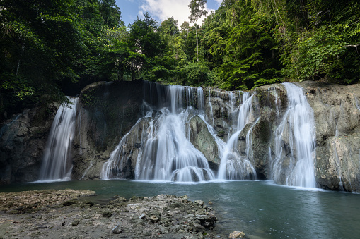 Scenic White Surf waterfall in the tropical forests of Little Andaman island of Andaman and Nicobar archipelago, India