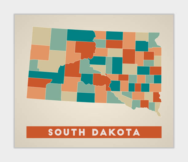 plakat z południowej dakoty. mapa stanu usa z kolorowymi regionami. kształt dakoty południowej z nazwą stanu usa. niesamowita ilustracja wektorowa. - map dakota south dakota north stock illustrations