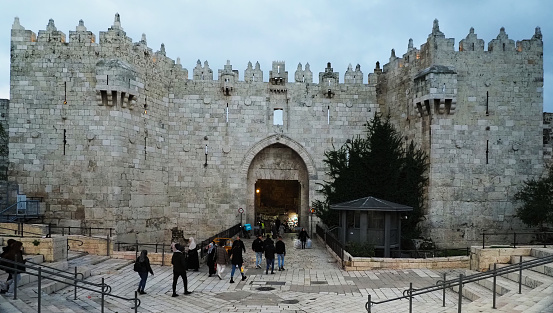 Jerusalem, 12. 25. 2023:\nThe Damascus Gate is the largest city gate in the Old City of Jerusalem UNESCO World Heritage Site and is also an archaeological site. The gate is located on the north side of the Old City and leads into both the Muslim and Christian quarters.
