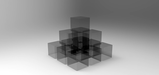 cube stacked rendering in gray background, computer generated images