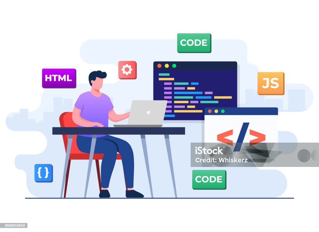 Web Developer Writing Code Or Program Using Laptop Computer Programming ...