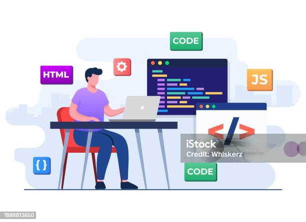 Web Developer Writing Code Or Program Using Laptop Computer Programming ...