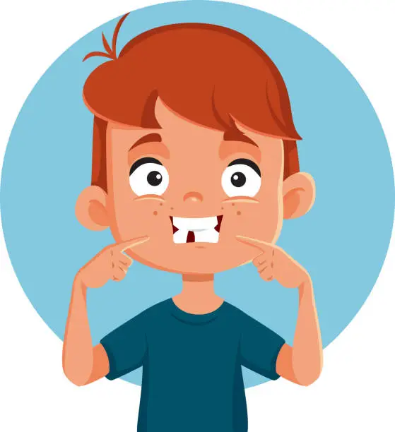 Vector illustration of Little Boy Losing his Tooth Vector Cartoon illustration