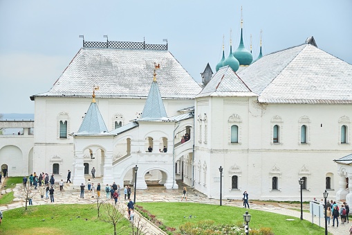 Rostov Veliky, Russia - May 05, 2022: Rostov Kremlin. Medieval defensive and church building of the 17th century.