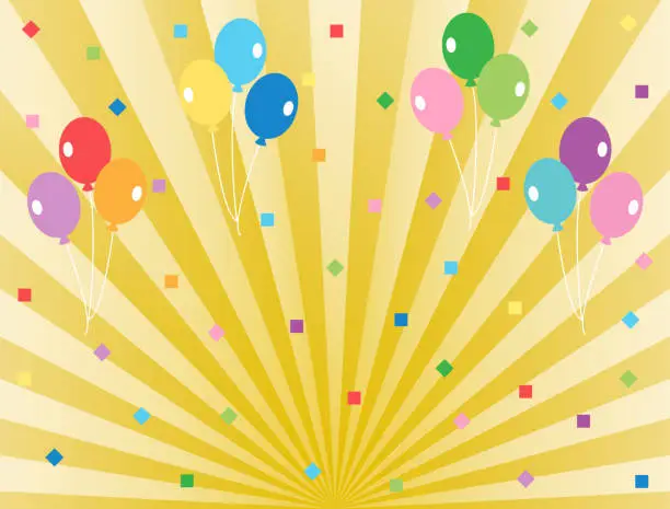 Vector illustration of golden effect lines and confetti and balloons