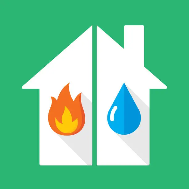 Vector illustration of House Water and Fire Icon Flat