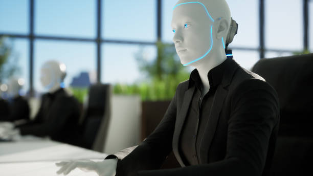 istock 3d render of humanoid robots working in modern office, future concept 1889101423
