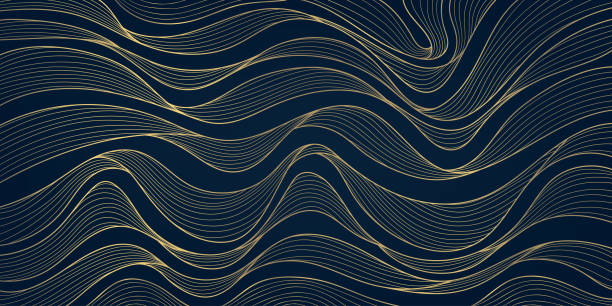 istock Vector abstract golden line background, luxury wave curve design, ribbon art deco texture. Ocean, river flow ornament. 1889136697
