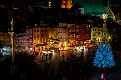 Warsaw, Poland - December 27, 2023: Christmas illuminations of the Warsaw Old Town.