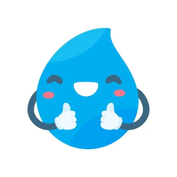 Vector illustration of Cute water drop cartoon characters in various poses Providing knowledge to reduce water use