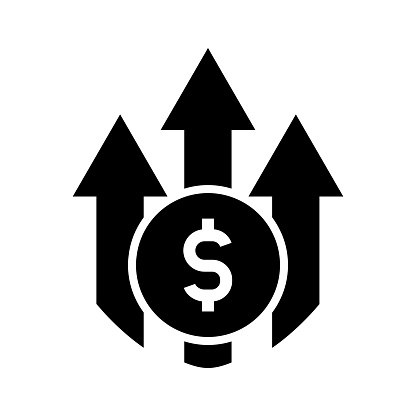 money with arrow up, illustration of investment profit and growth icon vector