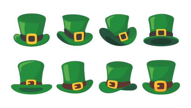 ilustraciones, imágenes clip art, dibujos animados e iconos de stock de un sombrero de copa verde con un cinturón dorado. elementos para el festival del día de san patricio - día de san patricio