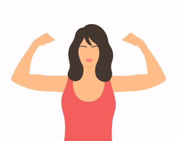 illustrations, cliparts, dessins animés et icônes de femme forte fléchissant ses muscles. autonomisation des femmes, féminisme, droits des femmes, égalité des sexes et concept de la journée heureuse de la femme - strongwoman