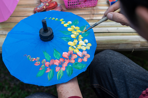 Umbrella painting, handmade fabric umbrella, Bosang umbrella in Chiang mai, Thailand