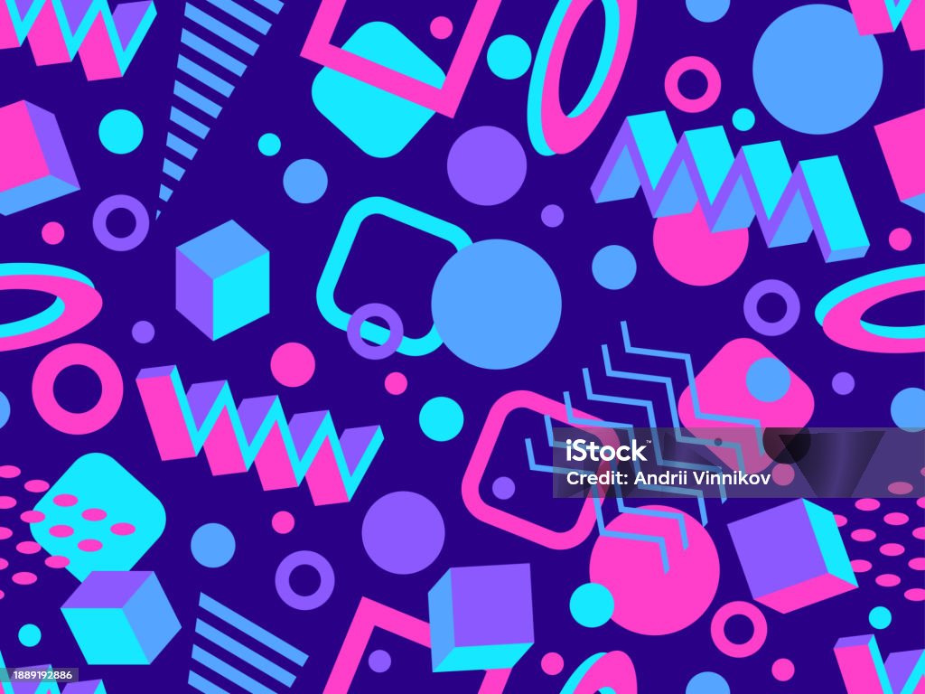 80 Style Pattern Seamless Pattern With 3d Geometric Shapes In 80s Style Colorful ...